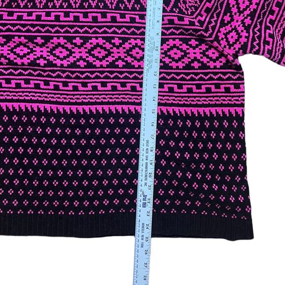 VINTAGE 90s Neon Geometric Fair Isle Pink Turtleneck Sweater Karen Scott XL - Picture 5 of 6